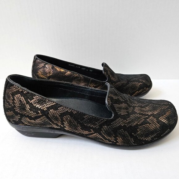 Dansko Shoes Womens 39 / 8.5 9 Olivia Snake Leather Loafers Metallic Bronze - Picture 5 of 13